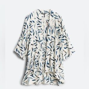 Pink Clover Cream Open-Front Cardigan with Blue Leaf Print